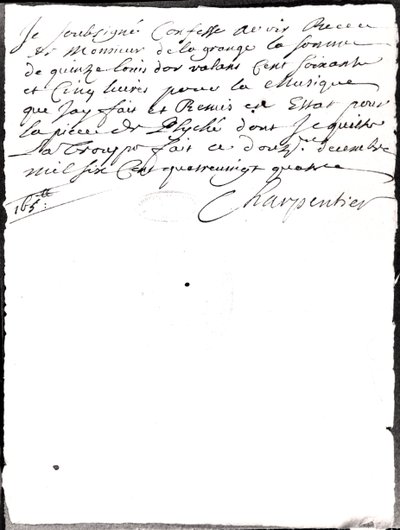 Letter Regarding the Music Composed by Charpentier for Psyche by Moliere by Marc Antoine Charpentier
